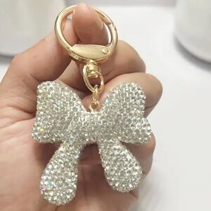 NEW Rhinestone Silver Bow 3D Keychain Bag Charm - Gold